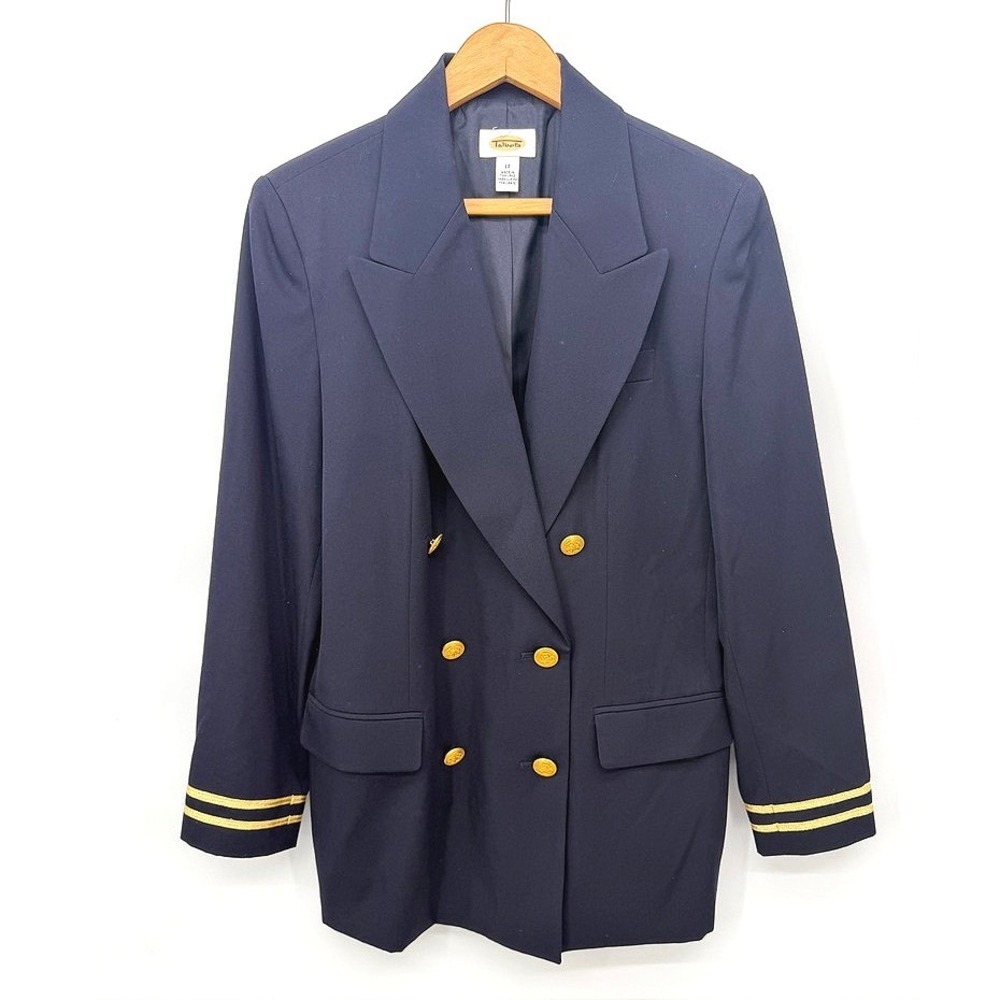 Talbots Blazer Dbl Breasted Nautical 100% Wool Gold Crest Buttons Academia Sz 12